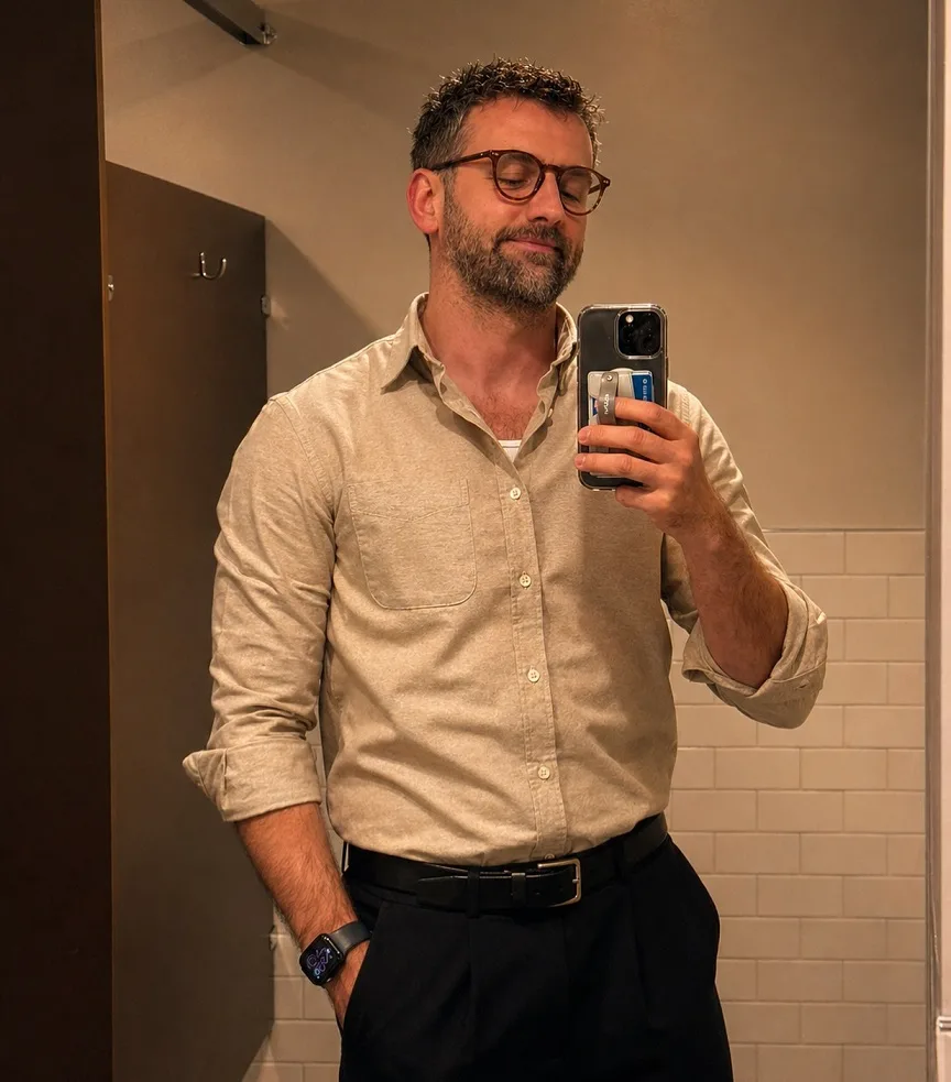 Tan Button-Down and Black Trousers: The Two-Color Formula That Never Misses