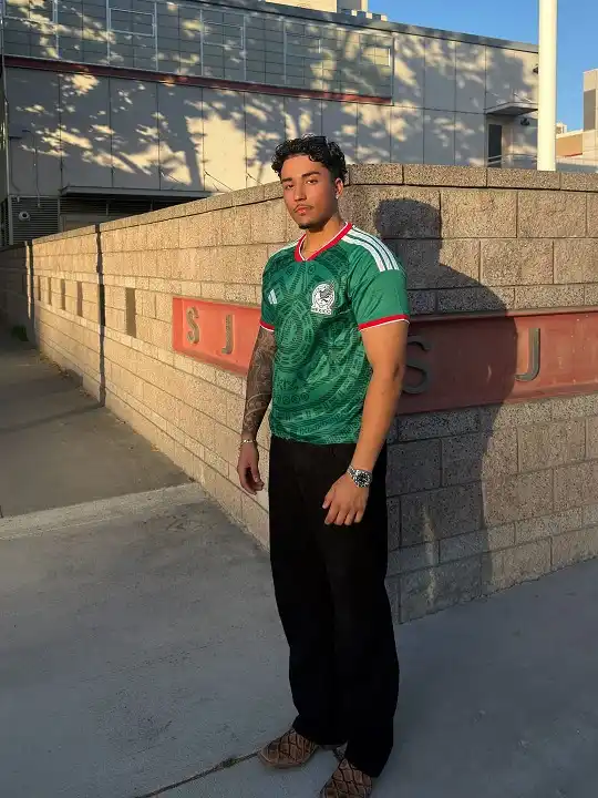 17 Soccer Jersey Streetwear Outfit Ideas for Men 14 Mexico Kit with Wide Black Trousers