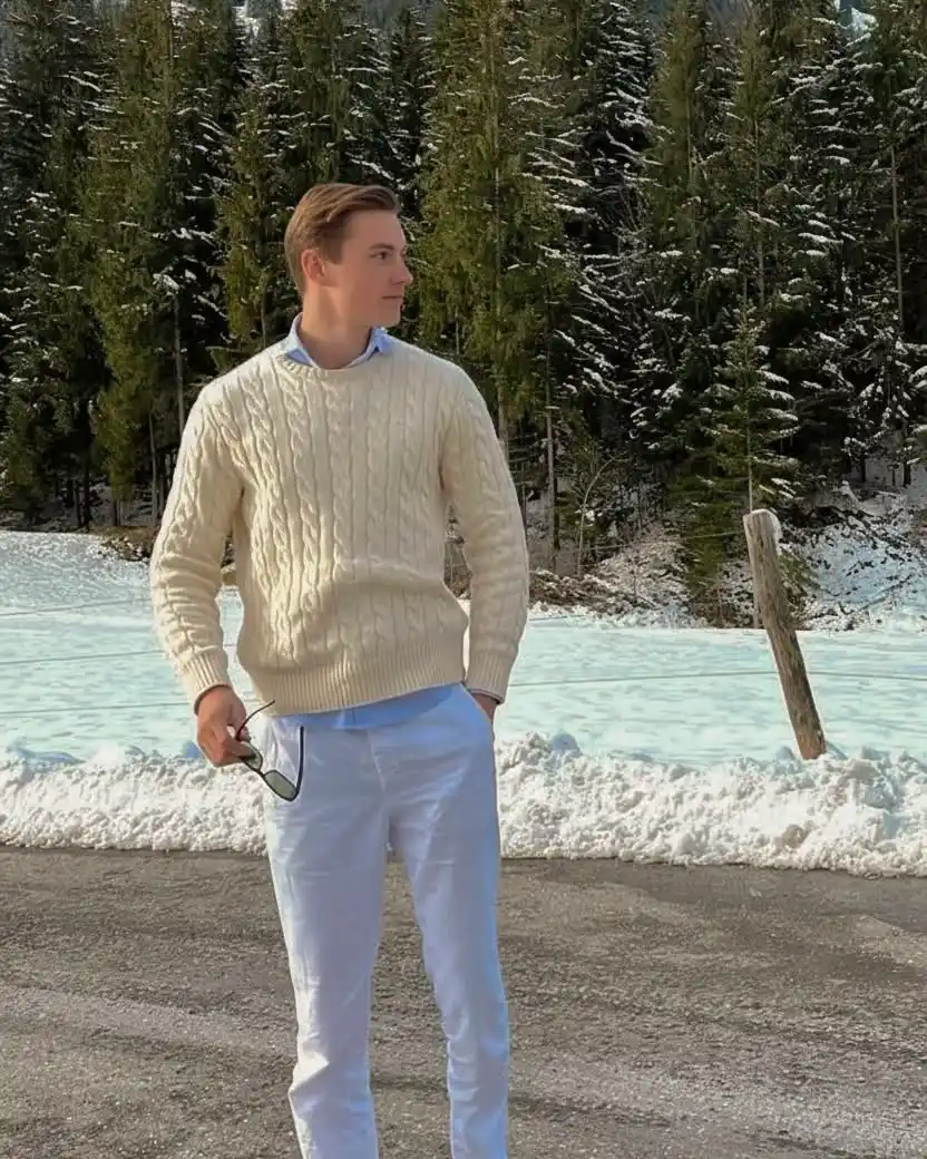 10 Classy Outfits Men Smart Casual Ideas You Need to Try 4 2. Cable Knit Sweater and Light Trousers