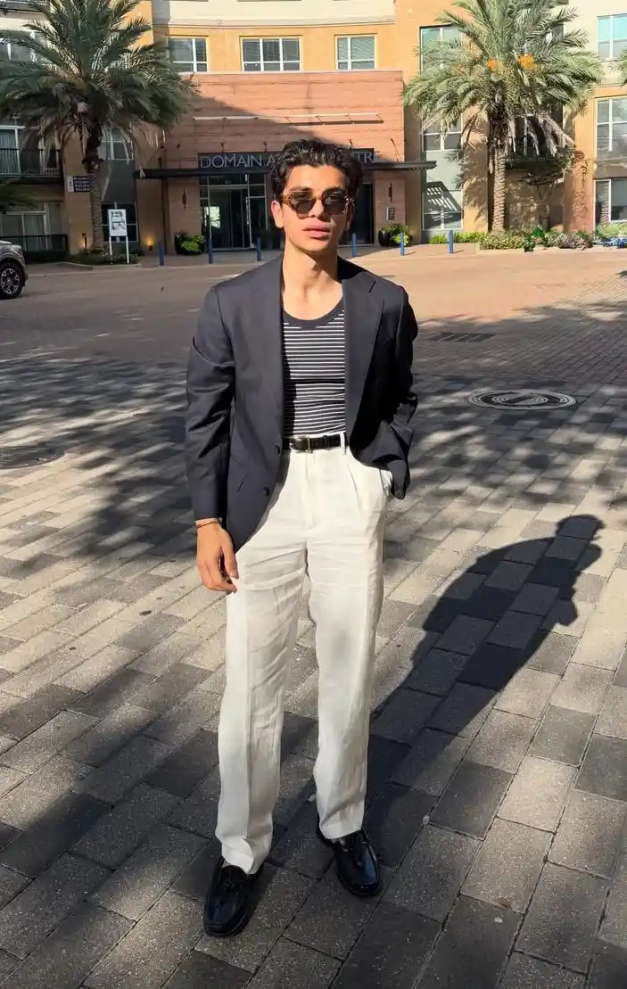 Oversized Blazer Over a Striped Tank