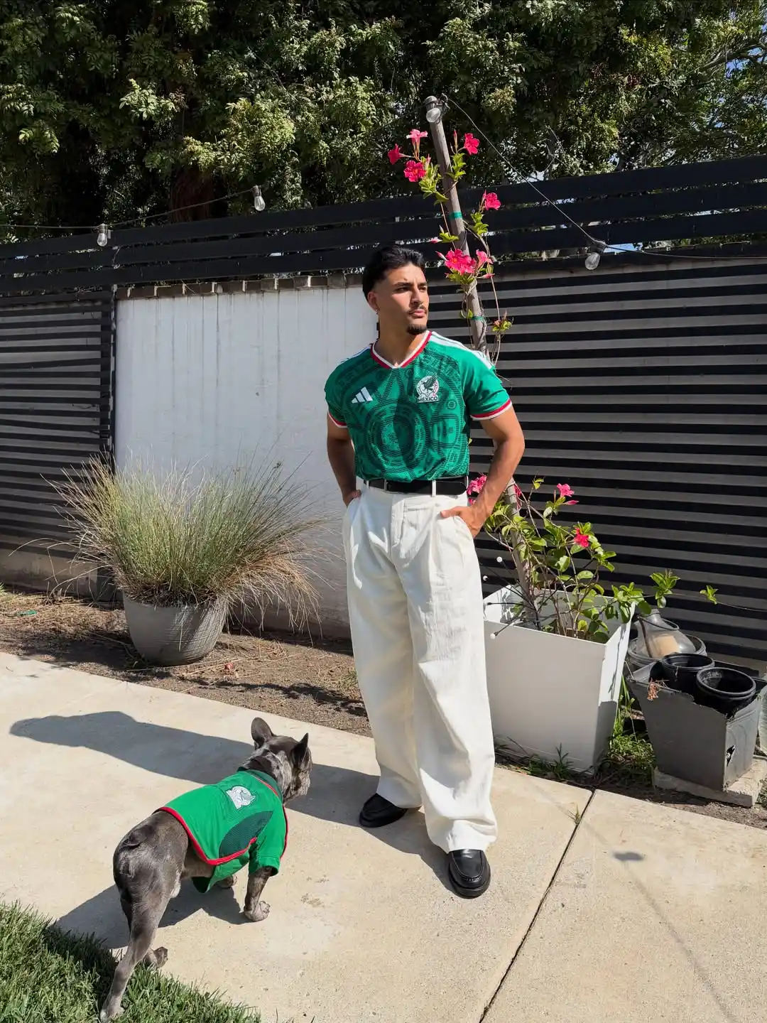 7. Mexico Jersey With Wide Leg White Trousers and Loafers
