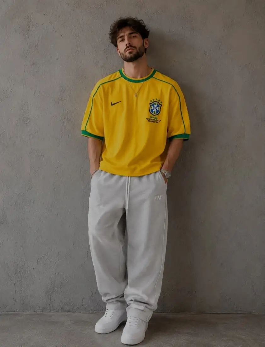Oversized Yellow Retro Kit Over Grey Sweatpants