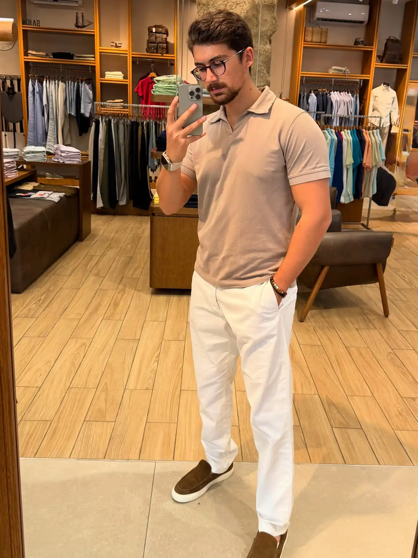 8. Neutral Knit Polo and Bright White Chinos