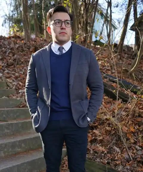 5. Layered Sweater and Blazer Combination