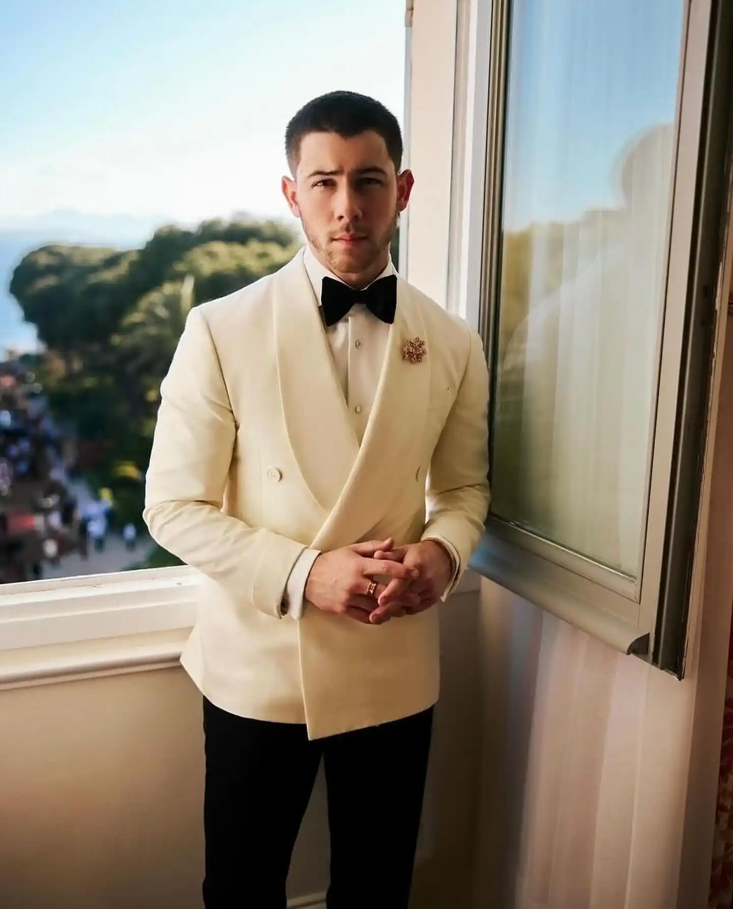 6. Double-Breasted Cream Dinner Blazer
