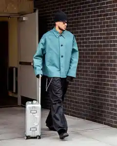 13 Airport Outfit Men Winter Combos for Cold Layovers 5 4. Teal Button Up Jacket and Beanie