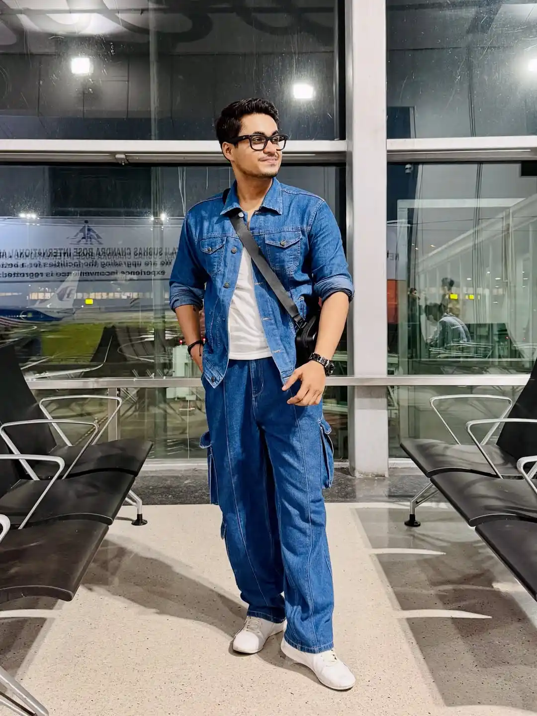 11. The Open Denim Trucker Jacket over a White Base