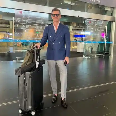 11. The Double Breasted Blazer and Smart Chinos Look
