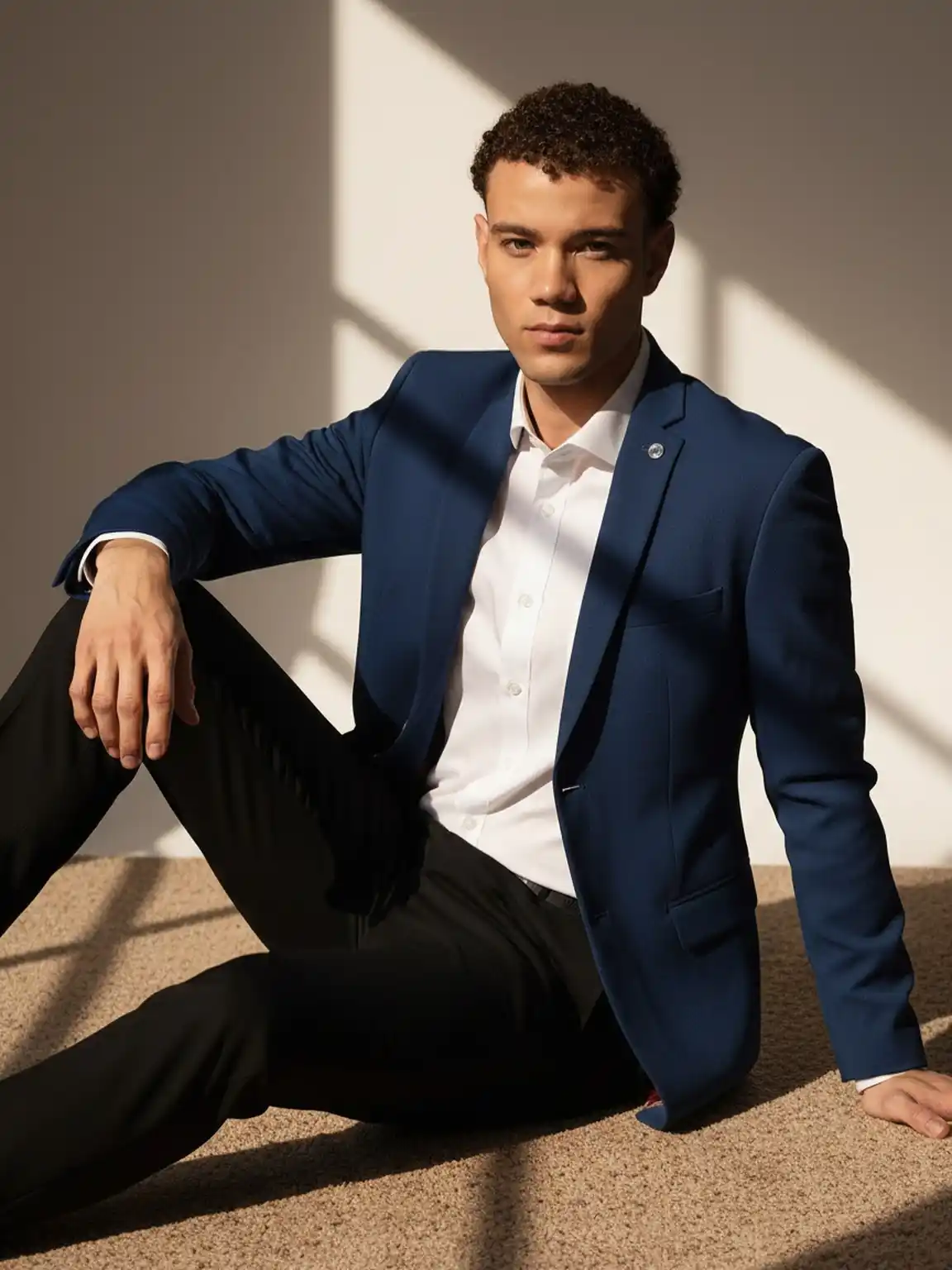 9. Vibrant Blue Blazer and Black Trousers