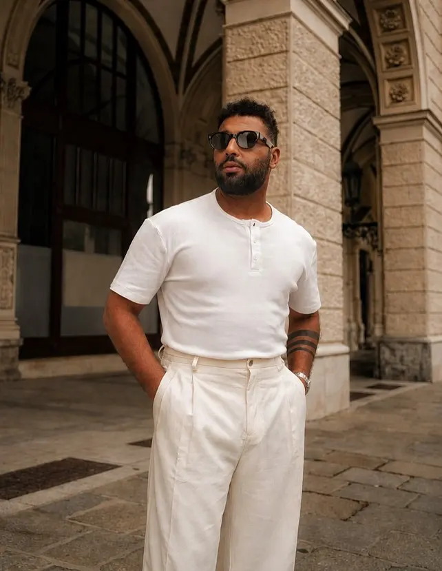 Cream Henley With Matching Wide Trousers