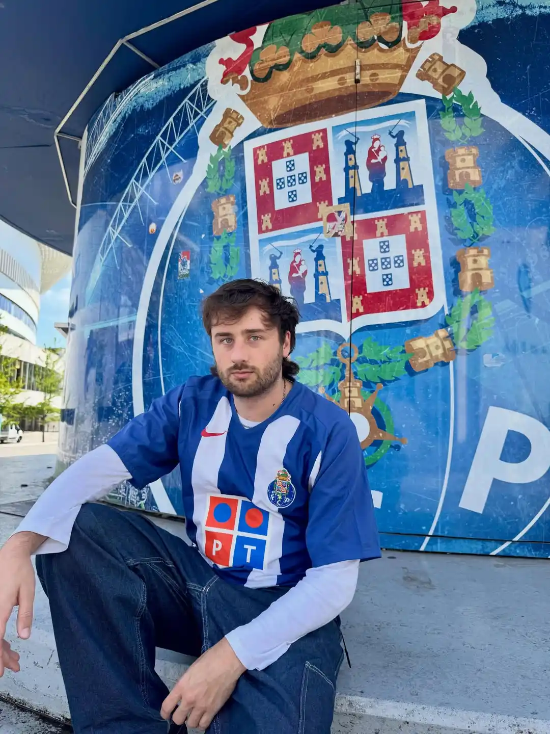9. Blue Porto Jersey Layered Over White Long Sleeve With Baggy Denim