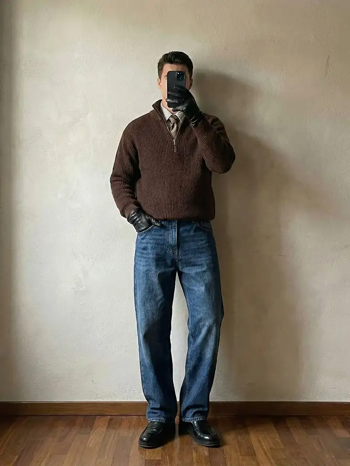 19 Classy Everyday Outfits for College Guys 4 Layer a Tie Under a Quarter-Zip for Instant Dark Academia Points