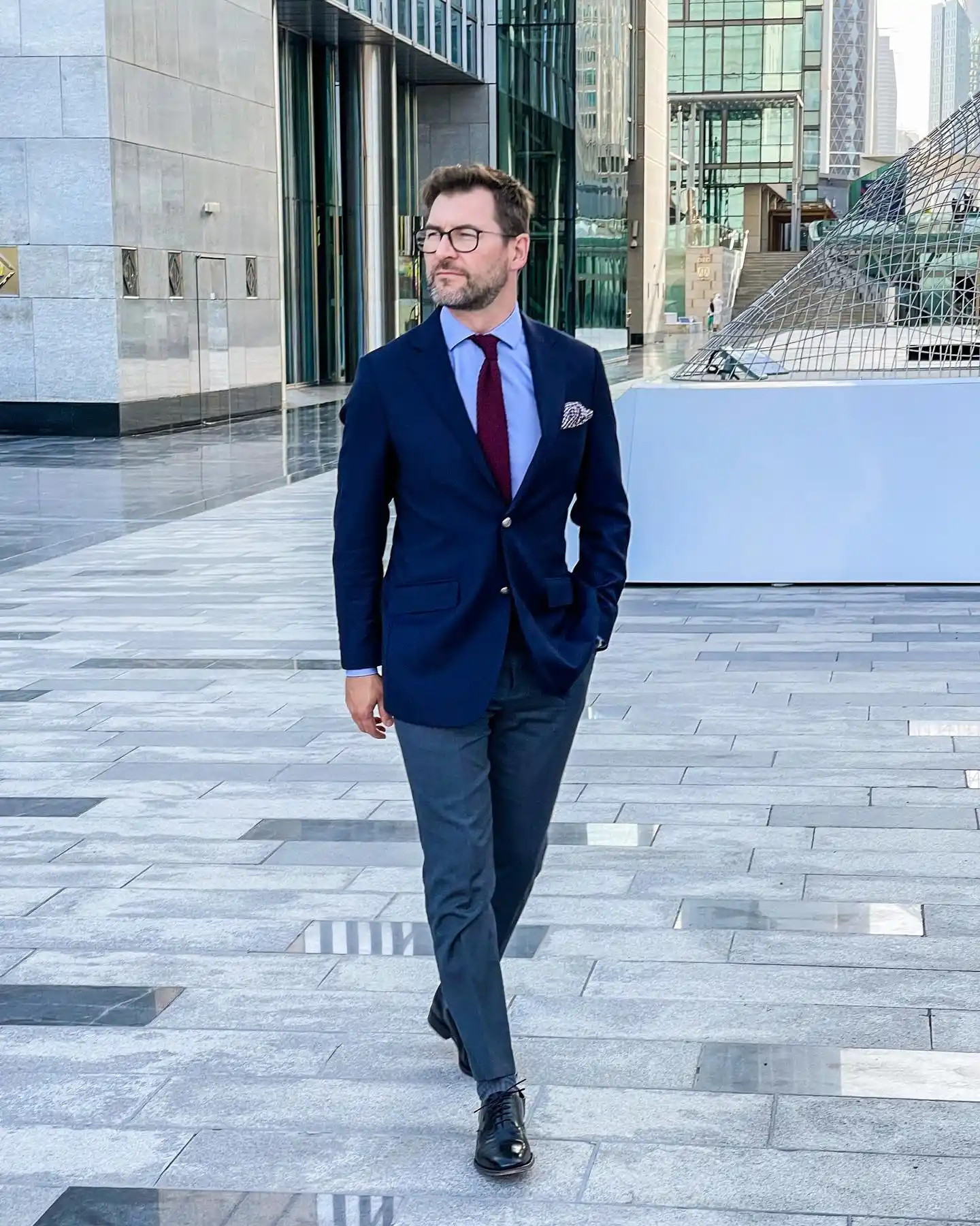 13. Classic Navy Blazer and Charcoal Trousers