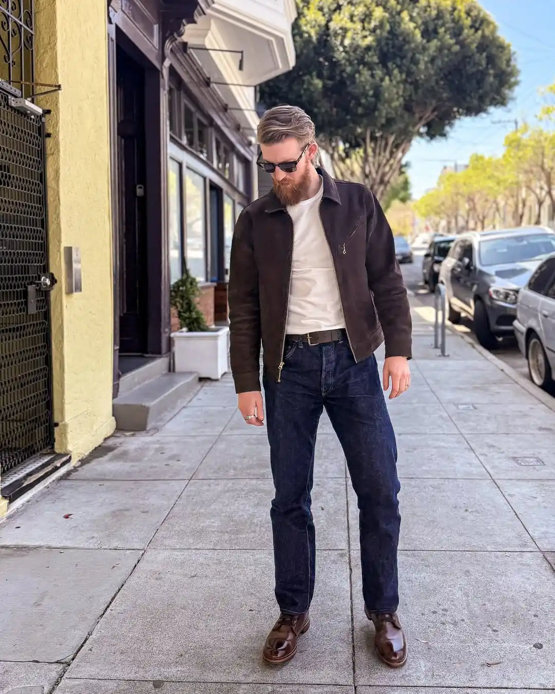 10 Classy Outfits Men Smart Casual Ideas You Need to Try 10 8. Suede Harrington Jacket and Indigo Denim