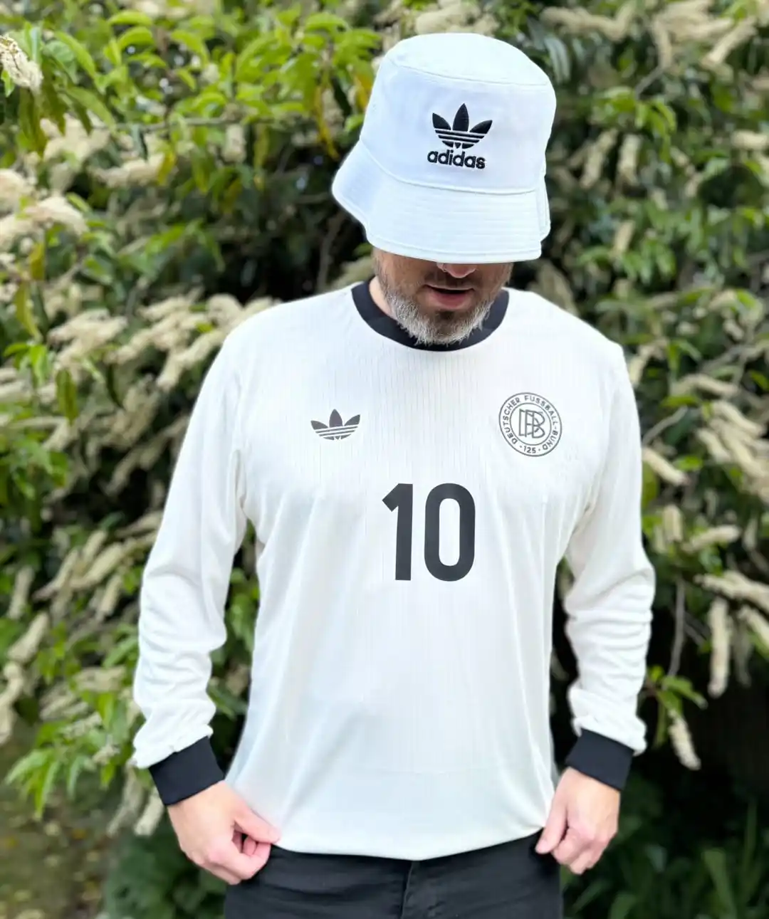 8. White Long Sleeve Germany Jersey With Black Bucket Hat