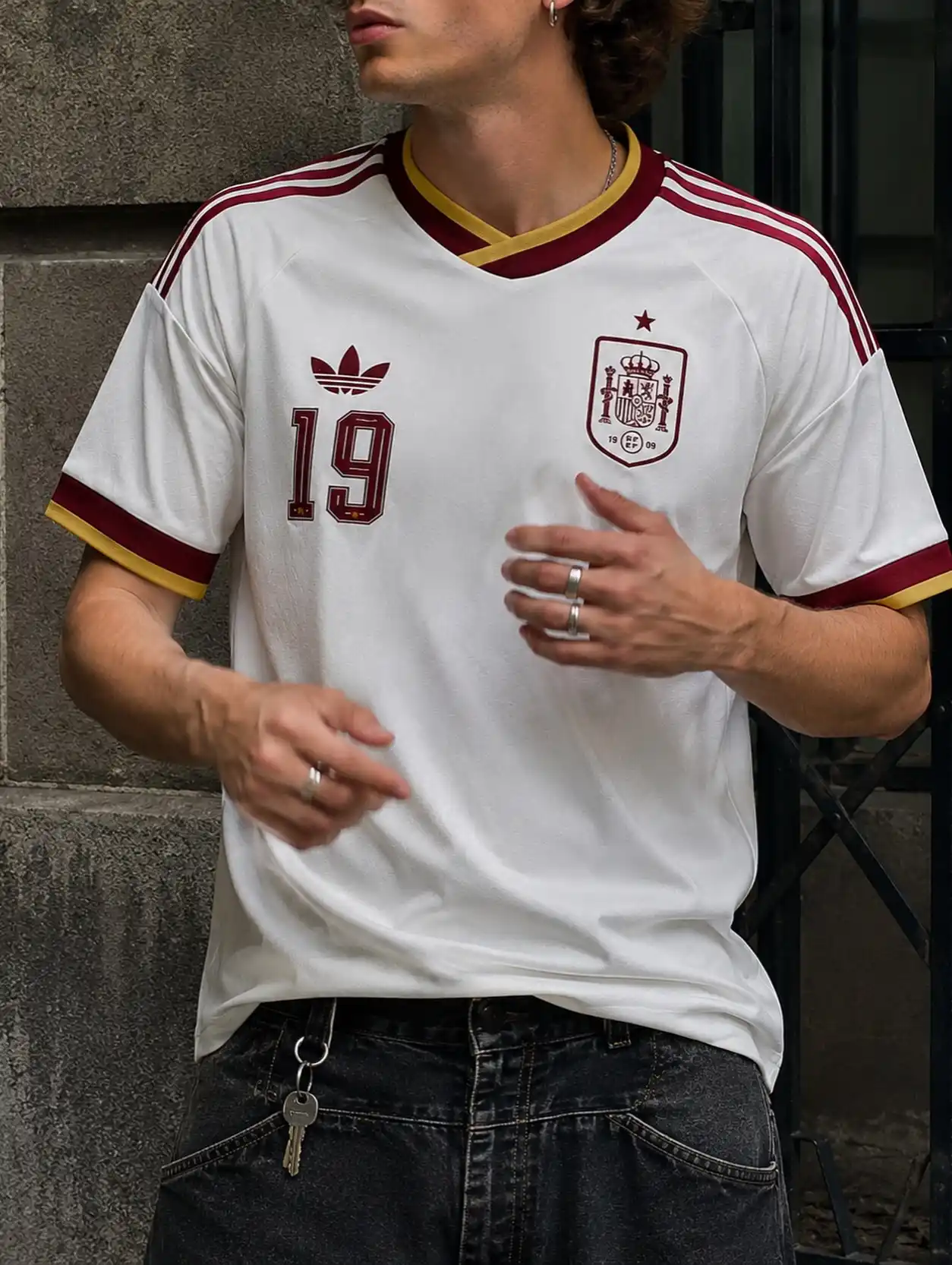 6. White Spain Away Jersey With Washed Black Denim