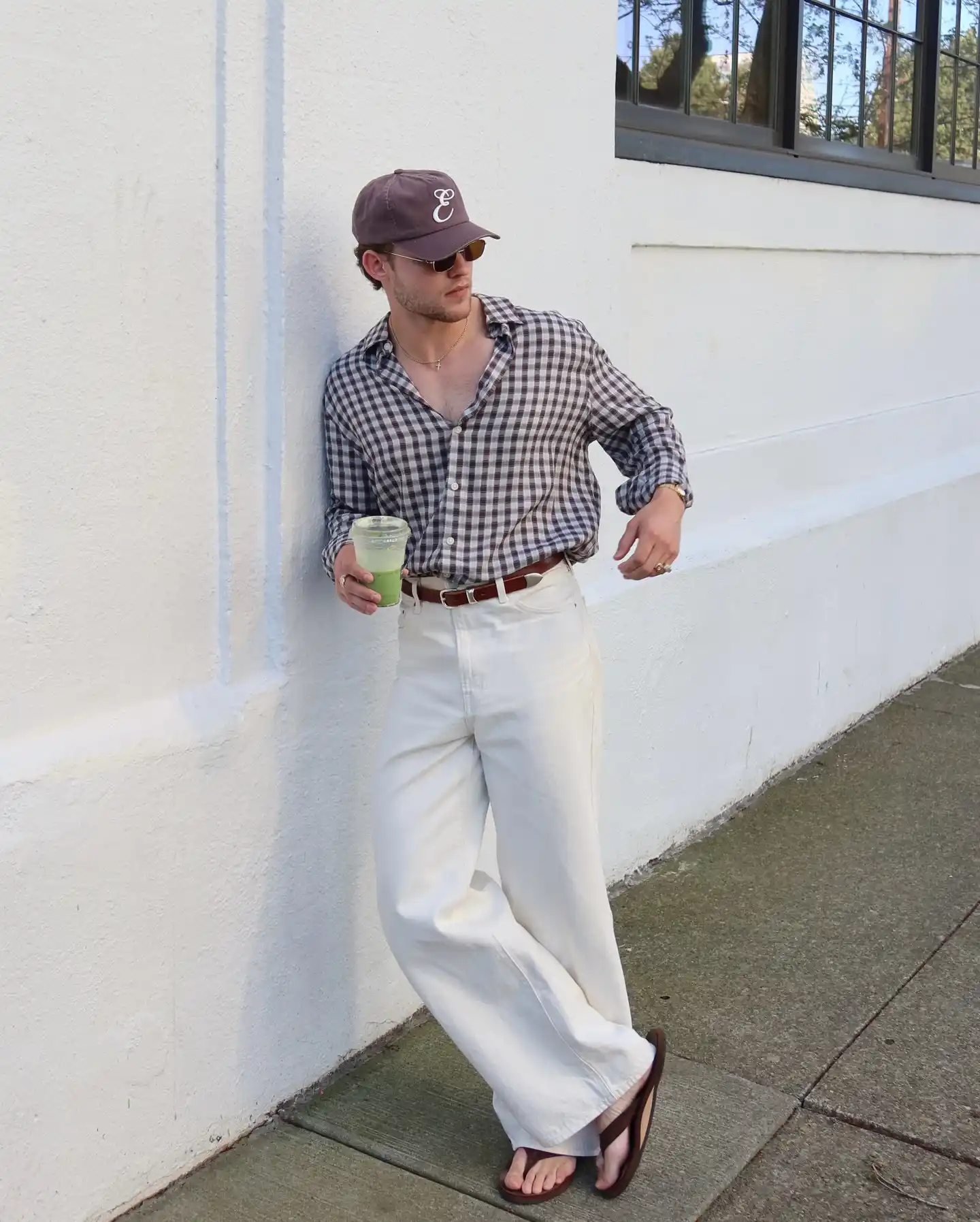 15 Minimalist Weekend Outfits for Men (Casual & Cozy) 8 7. Gingham Shirt and Off White Jeans
