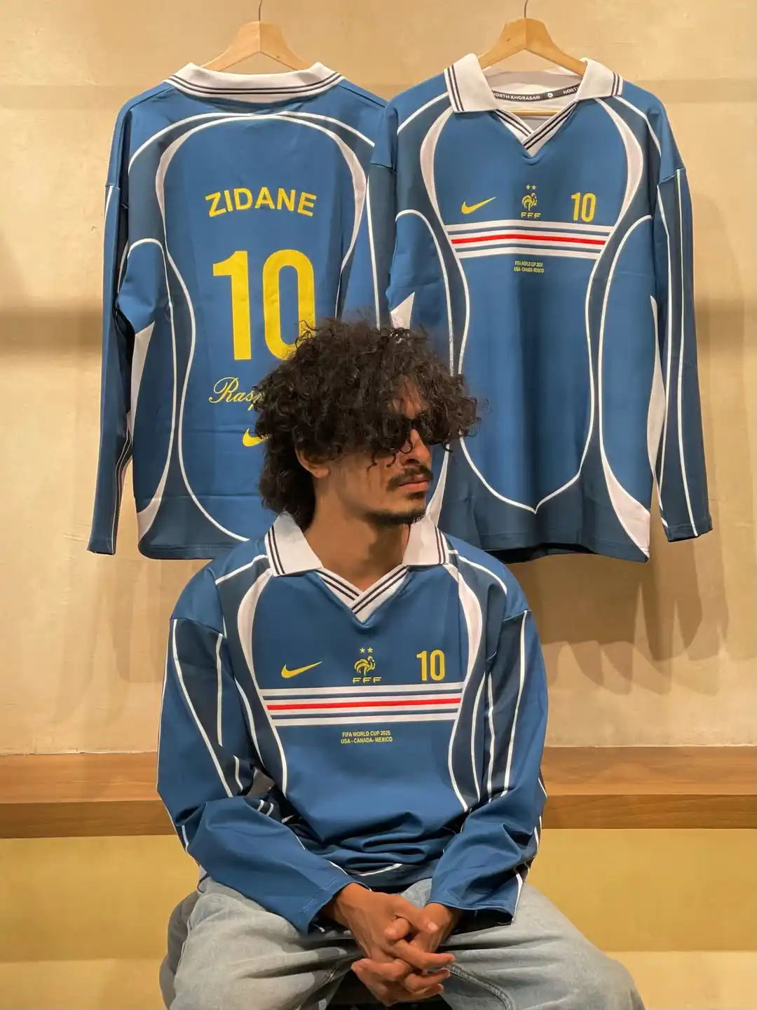6. Zidane France #10 Long Sleeve Jersey With Light Wash Jeans