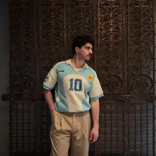 12. Vintage Numbered Jersey and Tan Khakis