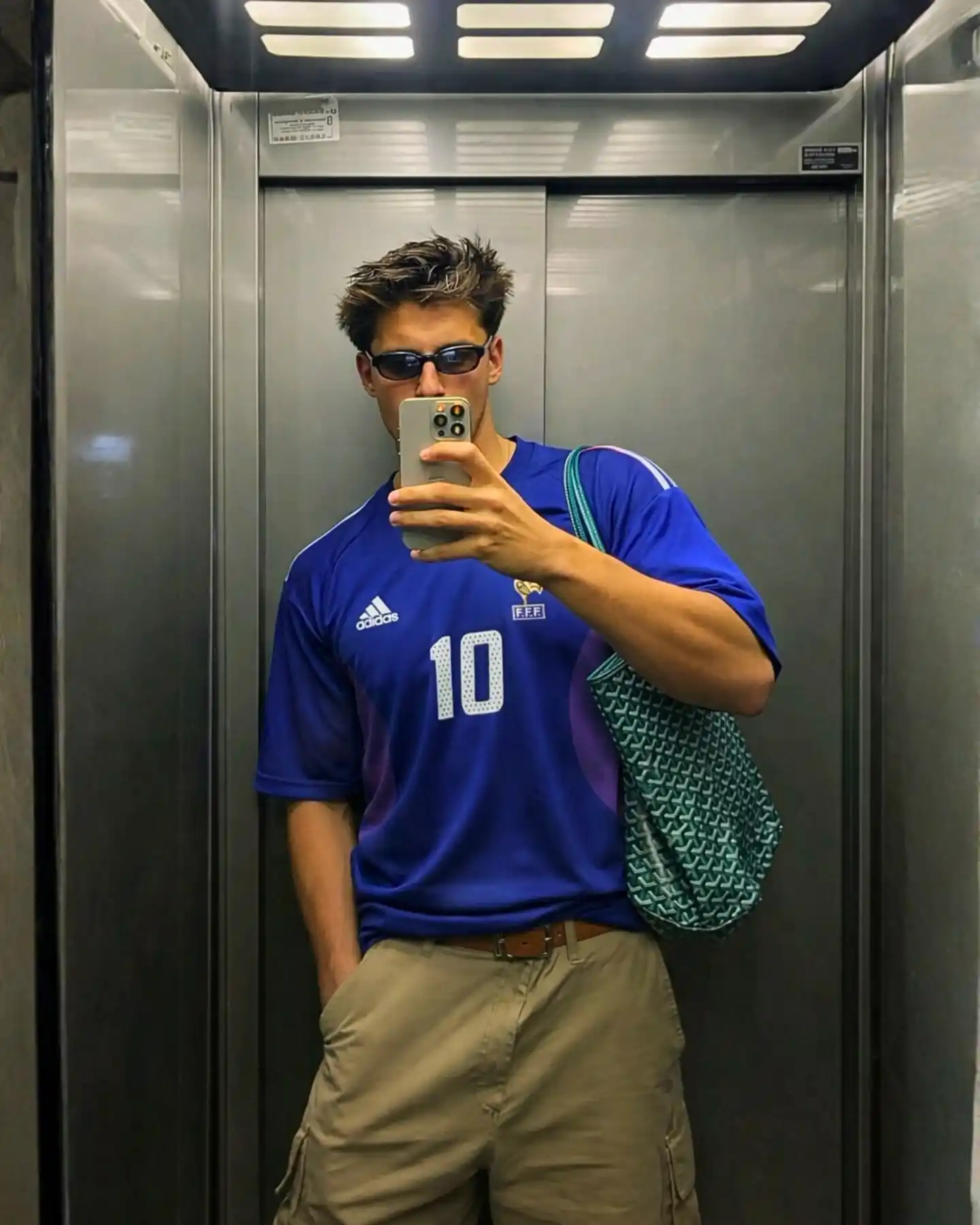 3. Vintage France #10 Jersey With Khaki Cargo Shorts