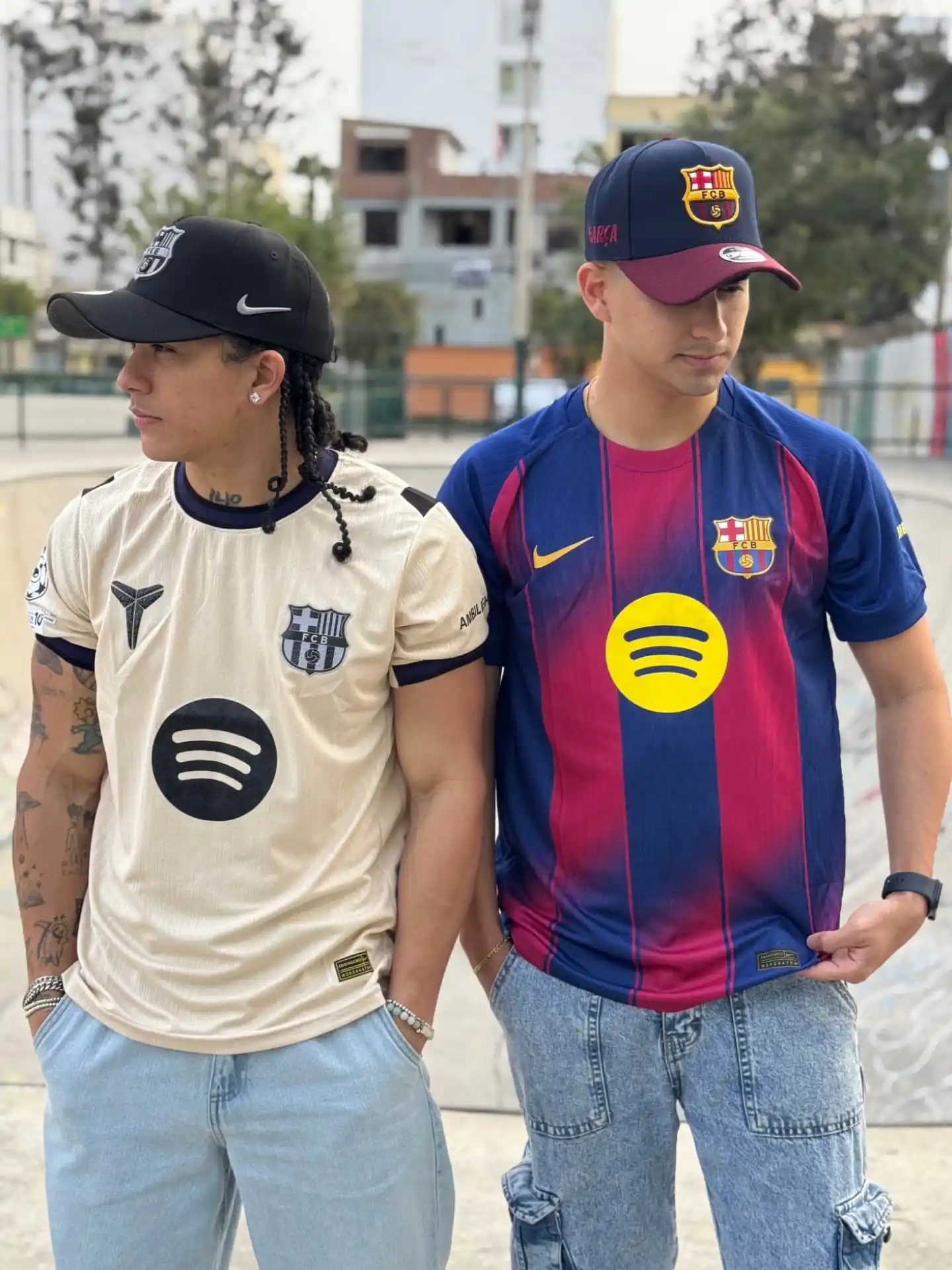 5. FC Barcelona Home and Away Jerseys With Light Wash Jeans