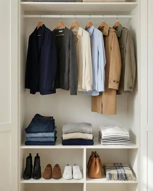 13 Minimalist Men’s Wardrobe Layouts for Small Closets 14 13. Ultra-Minimalist Capsule Niche