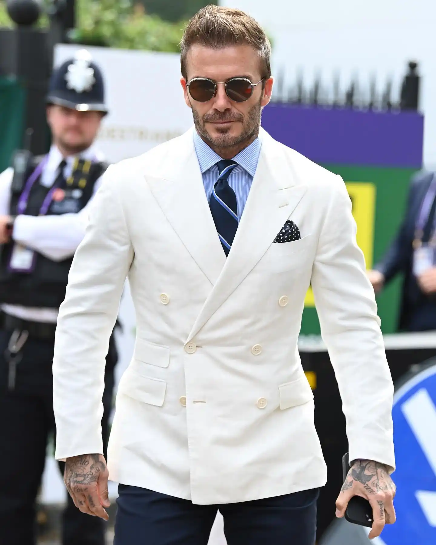 13 Classy Outfits Men Holiday Party Looks for Festive Season 4 3. White Double Breasted Blazer and Navy Trousers