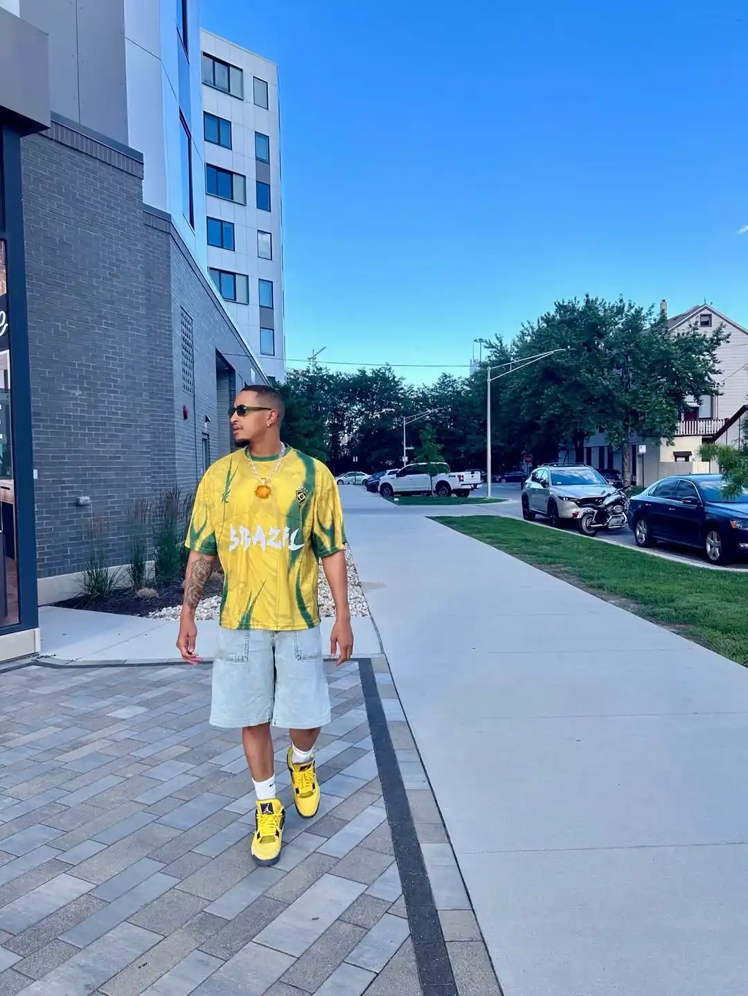 6. Brazil Graphic Jersey With Denim Cargo Shorts