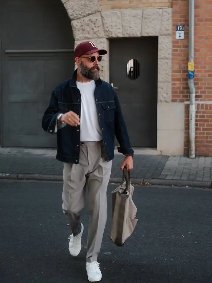 10 Classy Outfits Men Smart Casual Ideas You Need to Try 12 10. Denim Jacket and Pleated Trousers