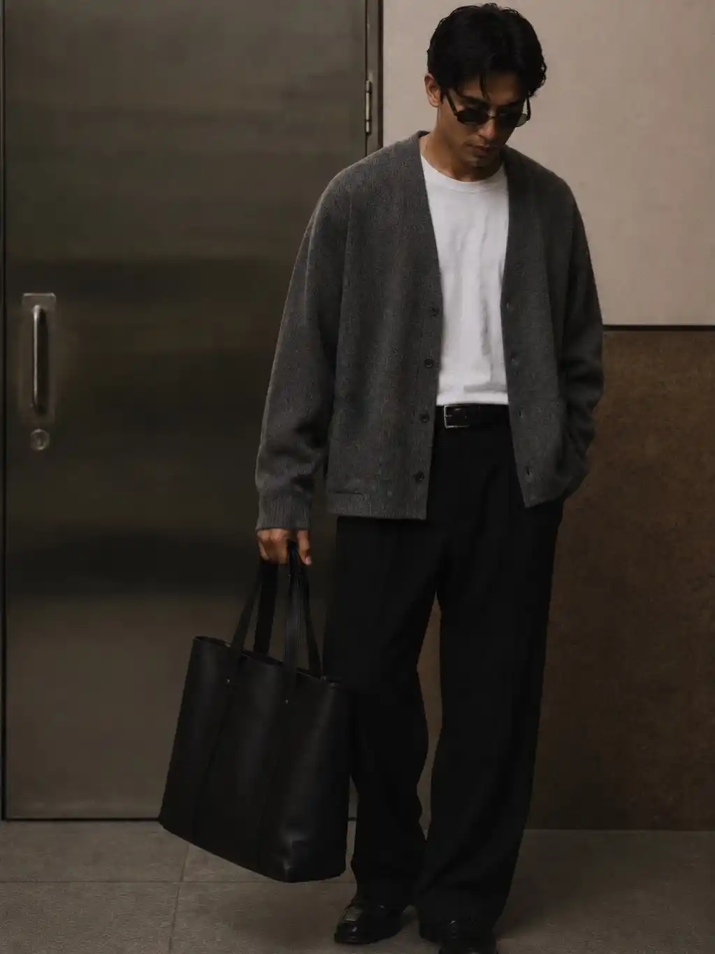 8. Relaxed Cardigan and Tucked Tee Layering