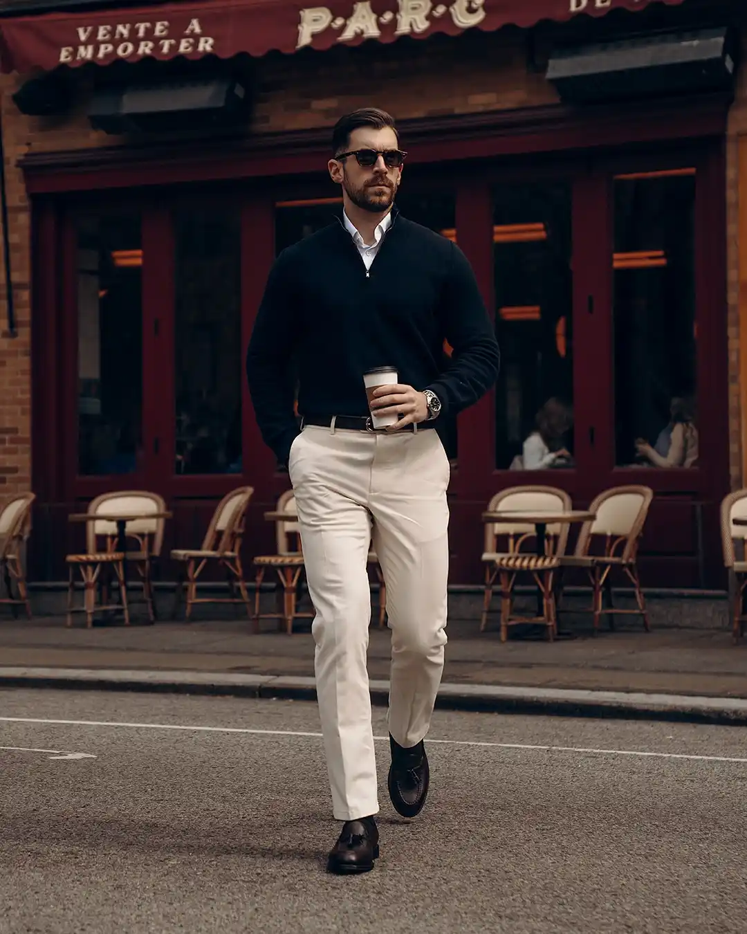 12 Casual Outfits for Tall Men (Beyond Oversized Hoodies) 4 2. Quarter Zip Sweater and Chinos