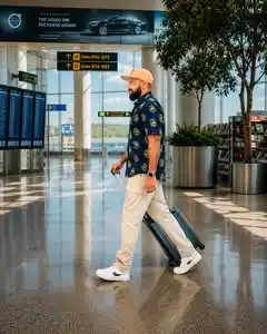 11 Airport Outfit Men Tall Guys Swear By 12 11. The Patterned Button Down and Khaki Trouser Travel Look