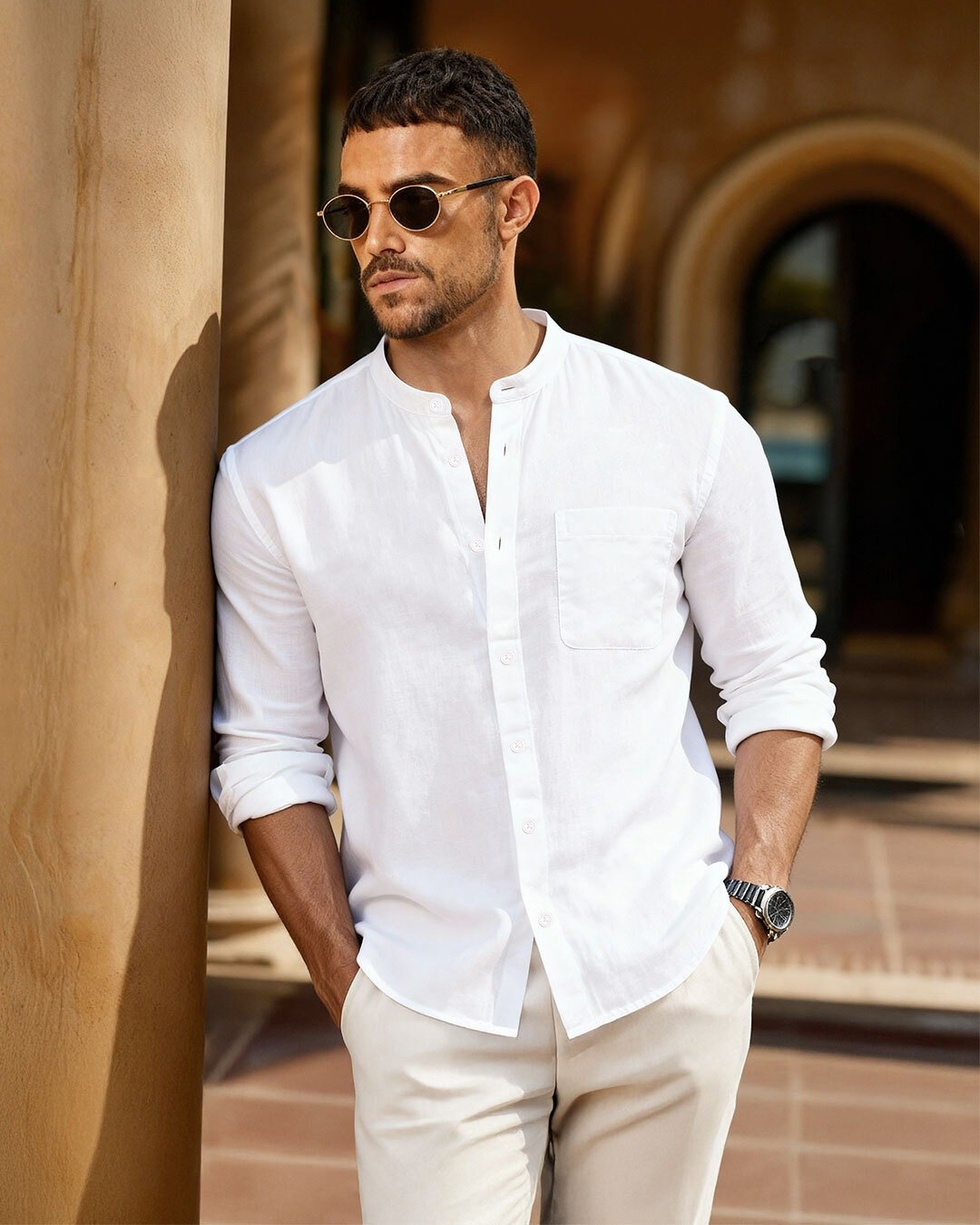 17 Shirt Styles for Tall Men That Actually Fit 4 3. Band Collar Linen Shirt