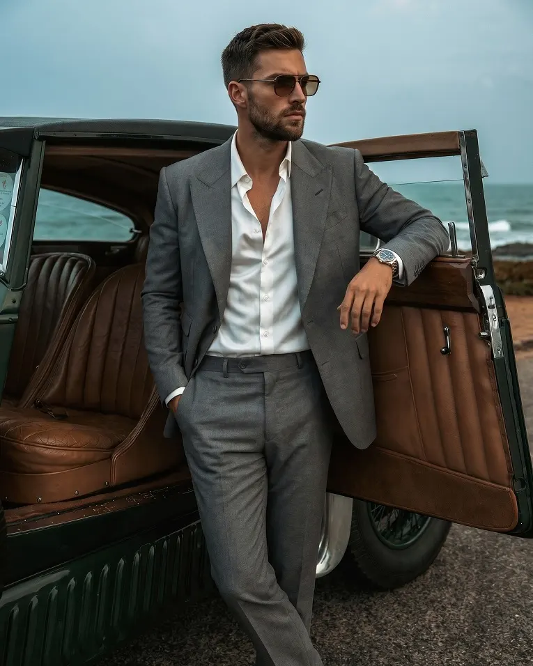 21 Classy Outfits for Men That Look Far More Expensive 9 Light Grey Suit, No Tie