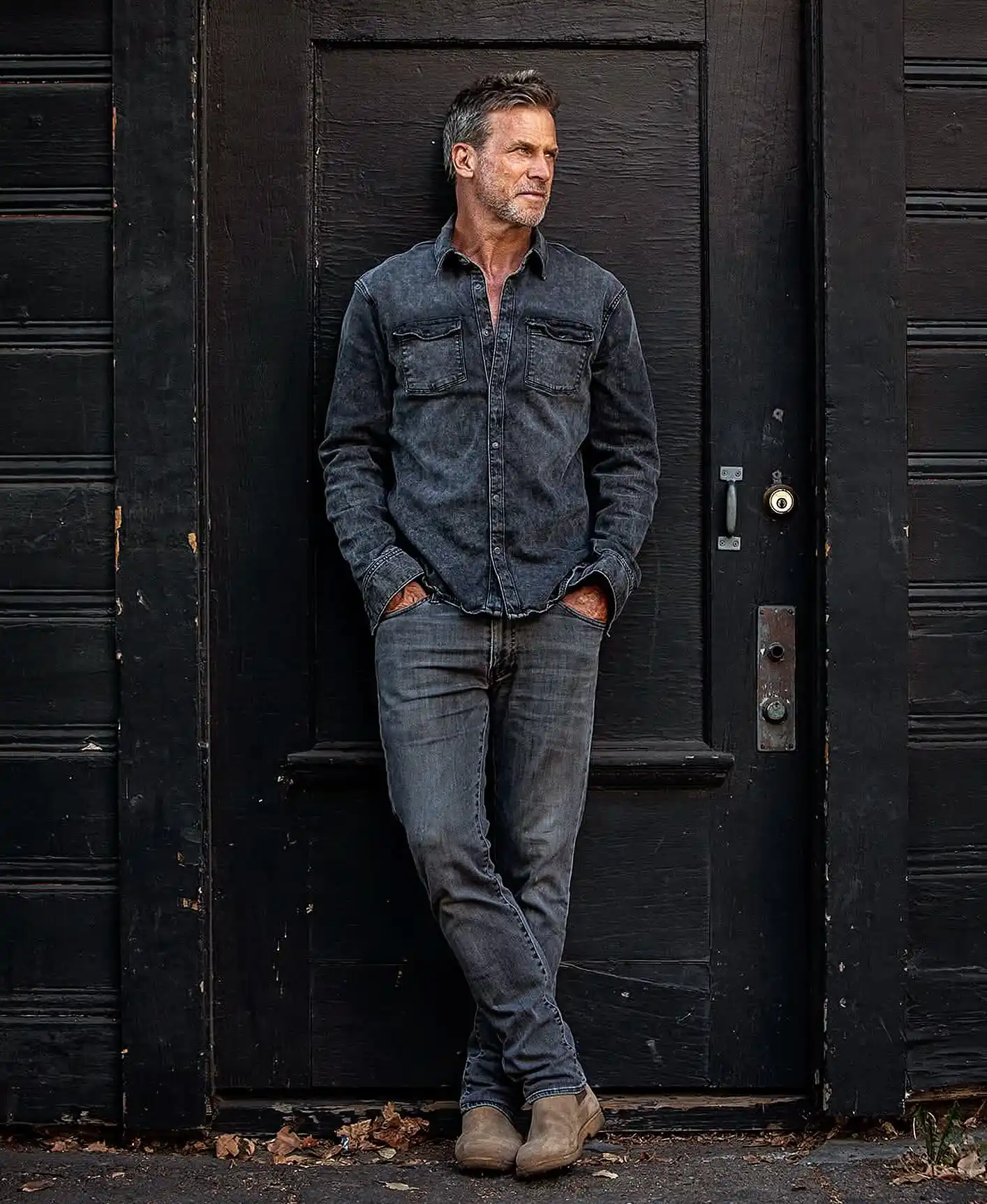 15 Minimalist Weekend Outfits for Men (Casual & Cozy) 10 9. Washed Denim Shirt and Jeans
