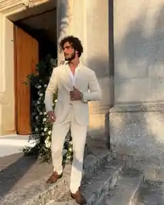 4. Cream Tailored Suit with Open Collar