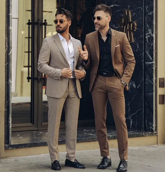 10. Pinstripe and Earth-Toned Contemporary Suits