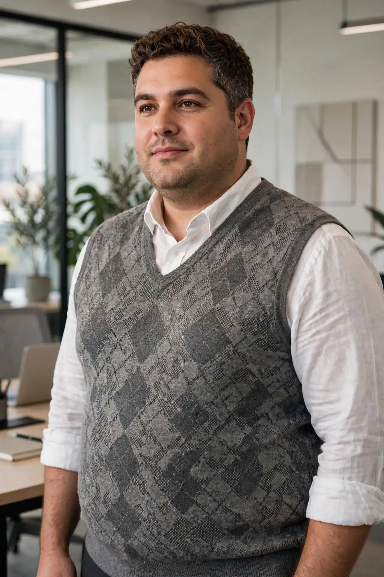11. Patterned Merino Wool Vests Layered Over Sharp Linen-Blend Shirts