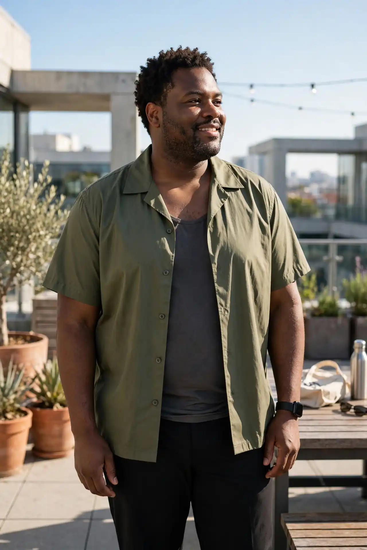 14. Short-Sleeve Camp Collar Shirts Layered Open Over Neutral Undershirts