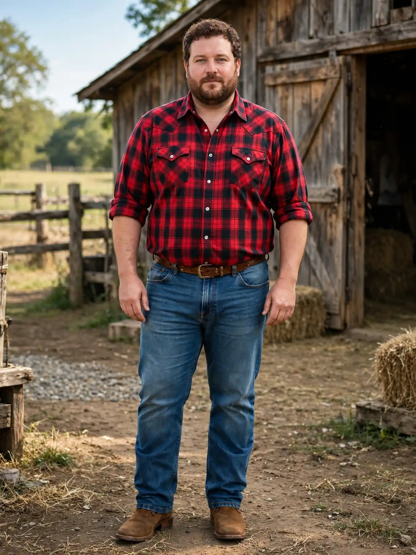 6. Pearl Snap Plaid Shirt and Straight Leg Jeans