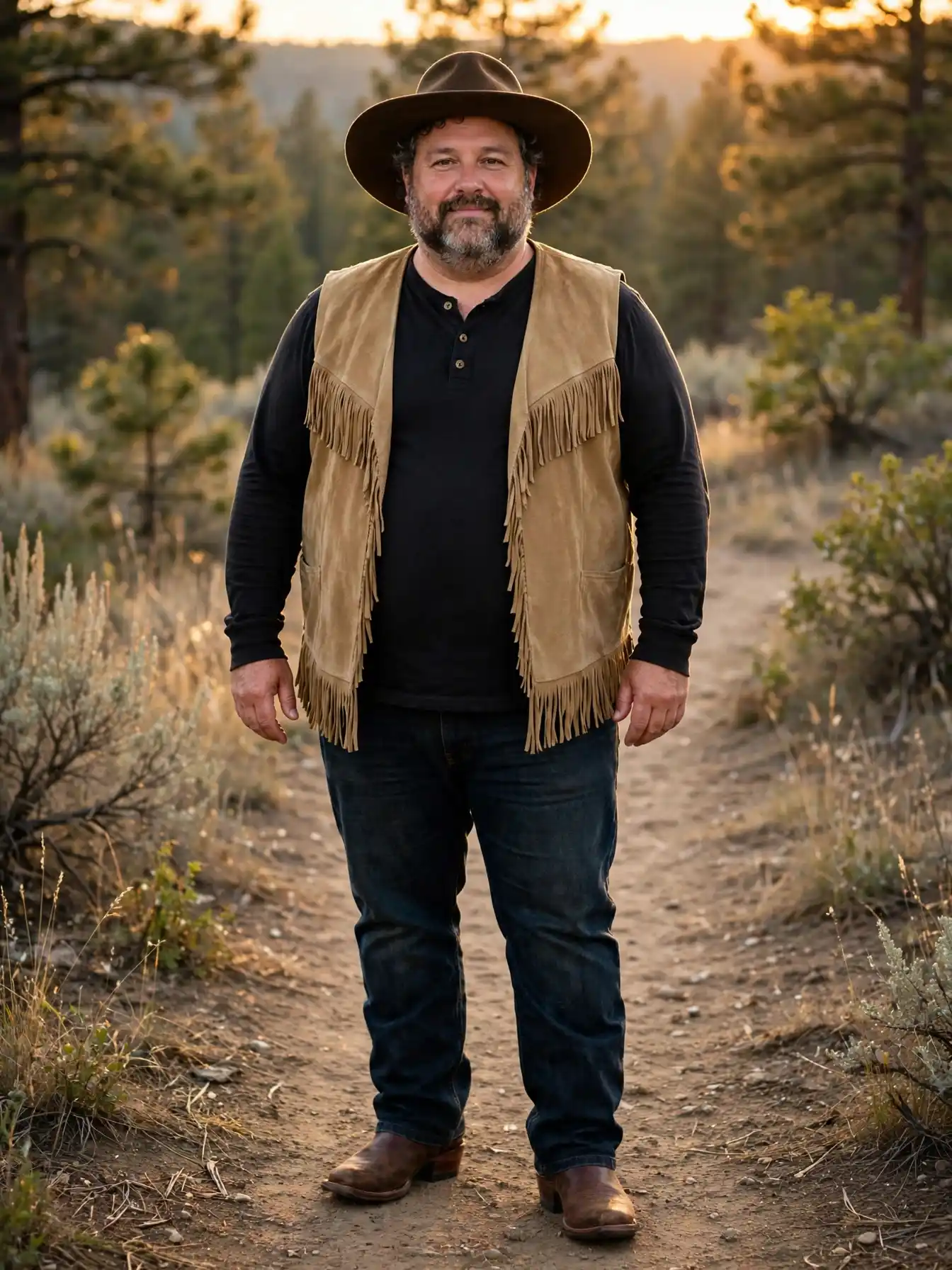 7. Suede Western Vest Over a Henley