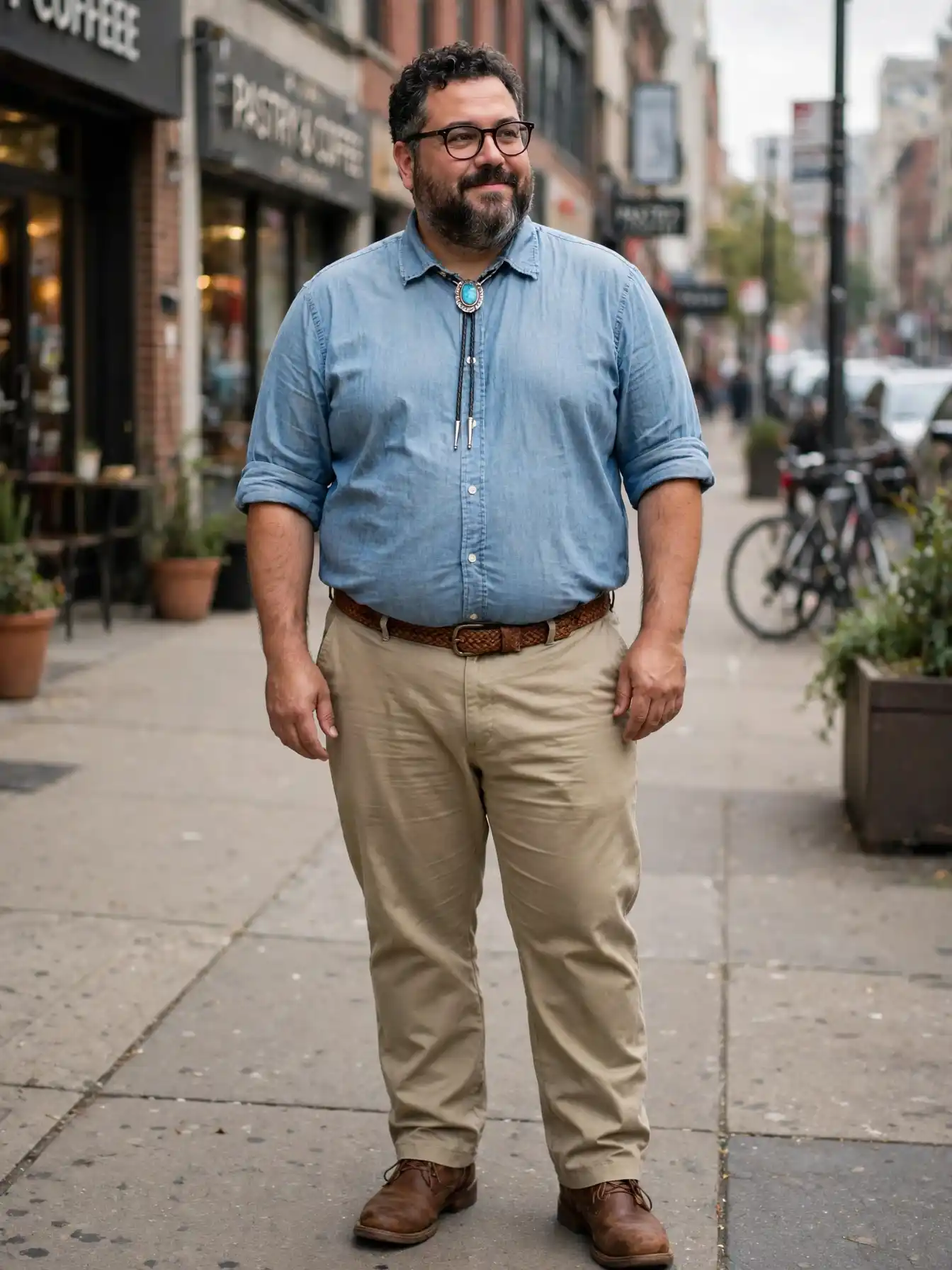 9. Bolo Tie with Chambray Shirt
