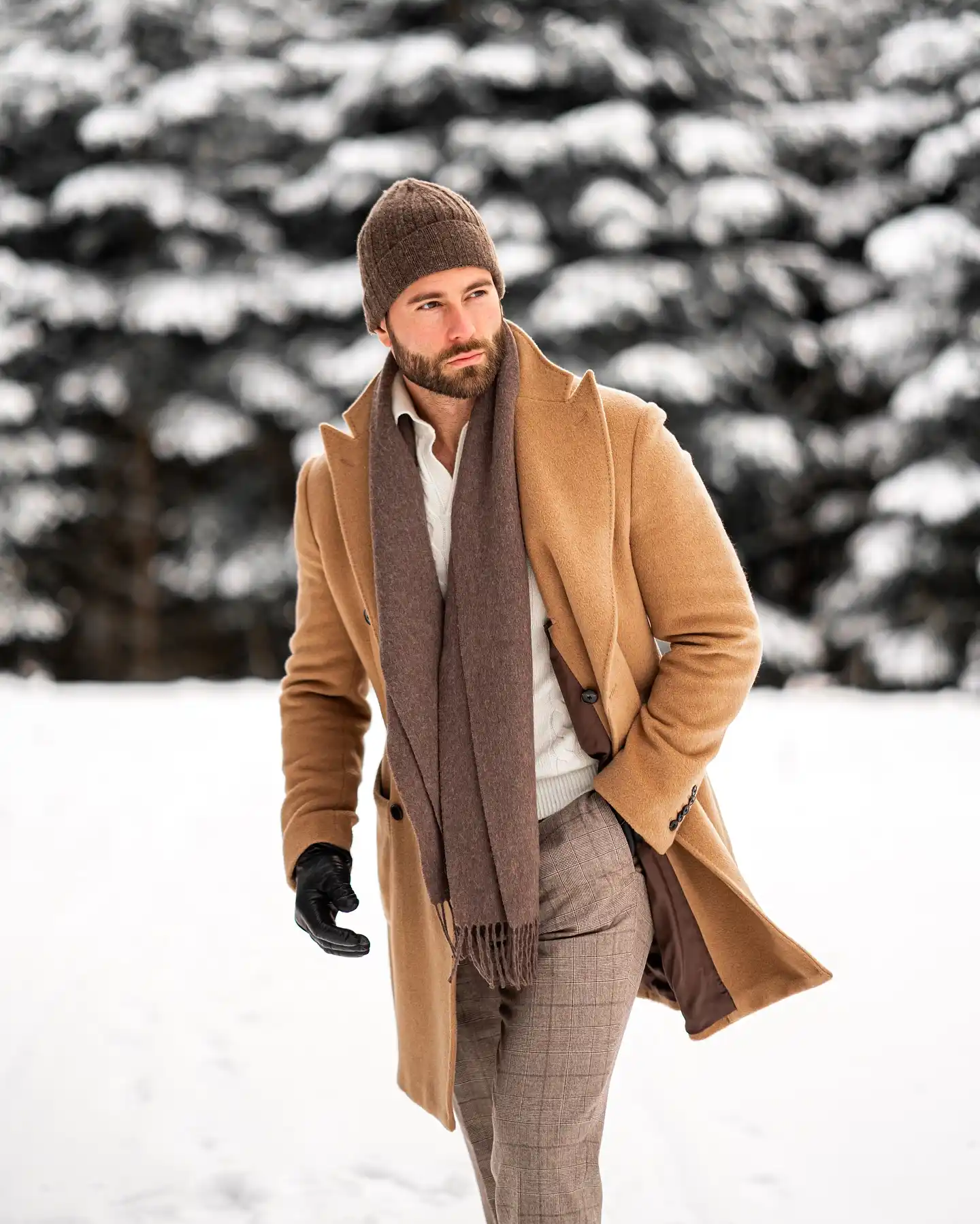15 Classy Winter Outfit Combos for Men 11 9. Camel Topcoat and White Turtleneck