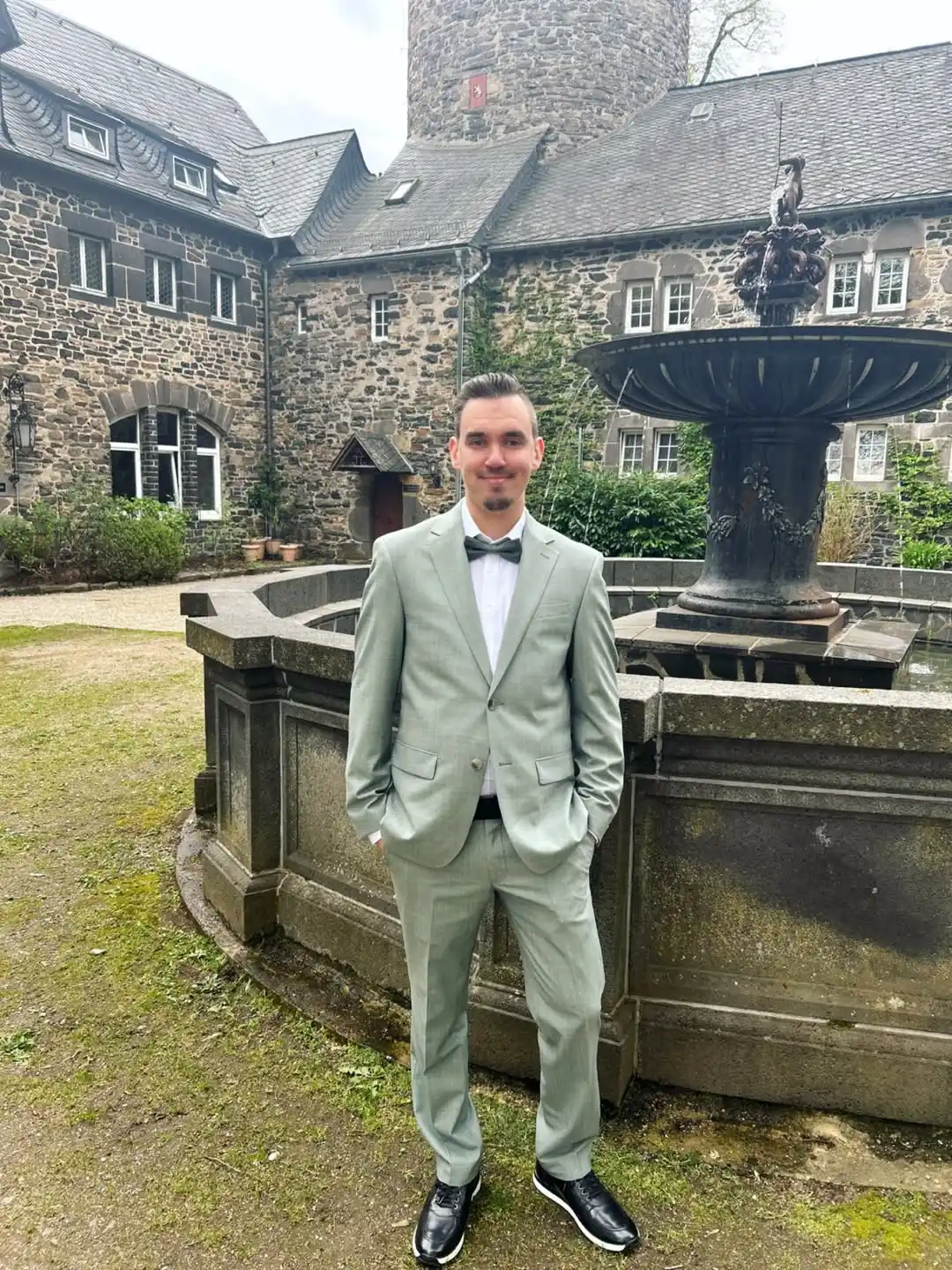 5. Sage Green Suit with Bow Tie