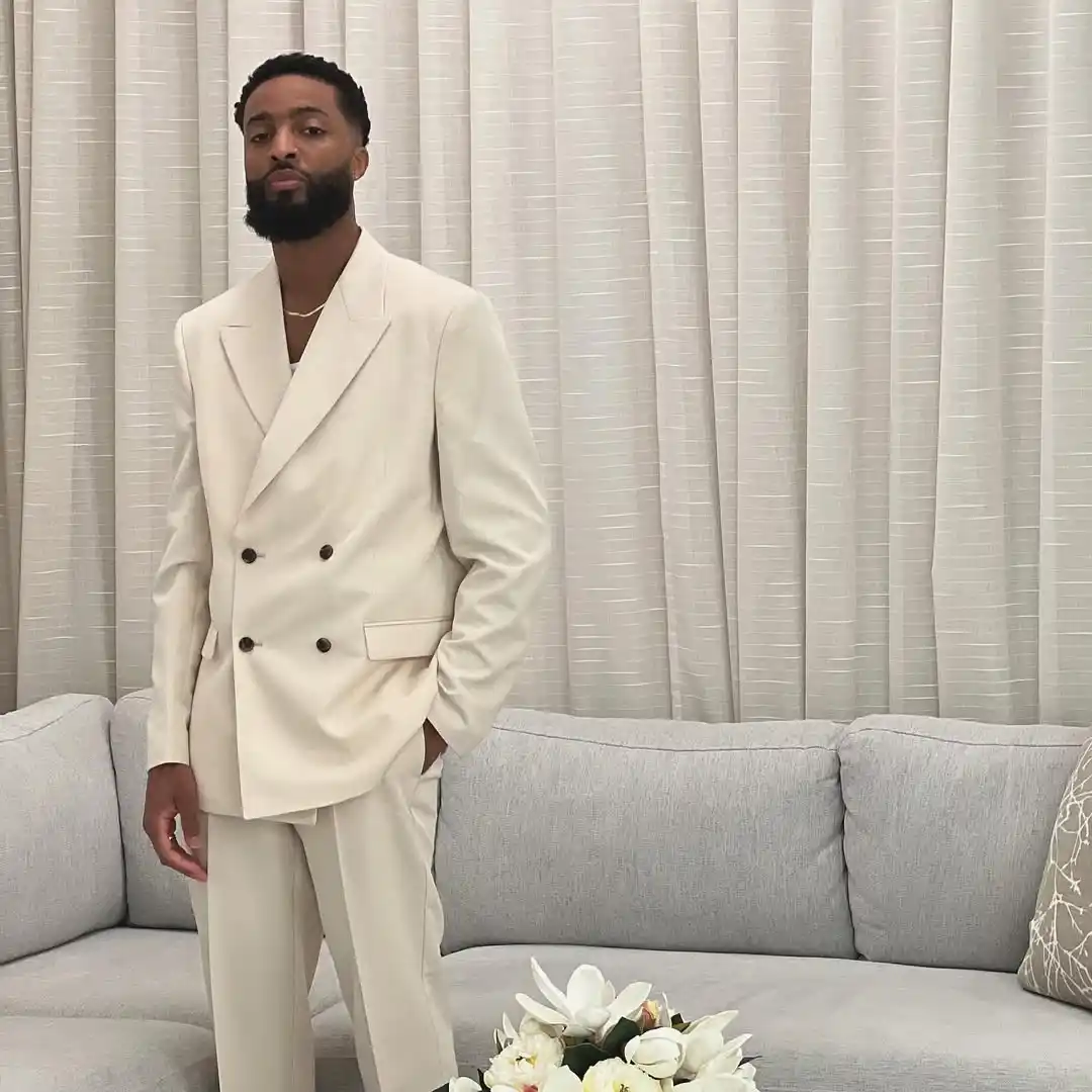 12. Ivory Double Breasted Suit with Open Collar
