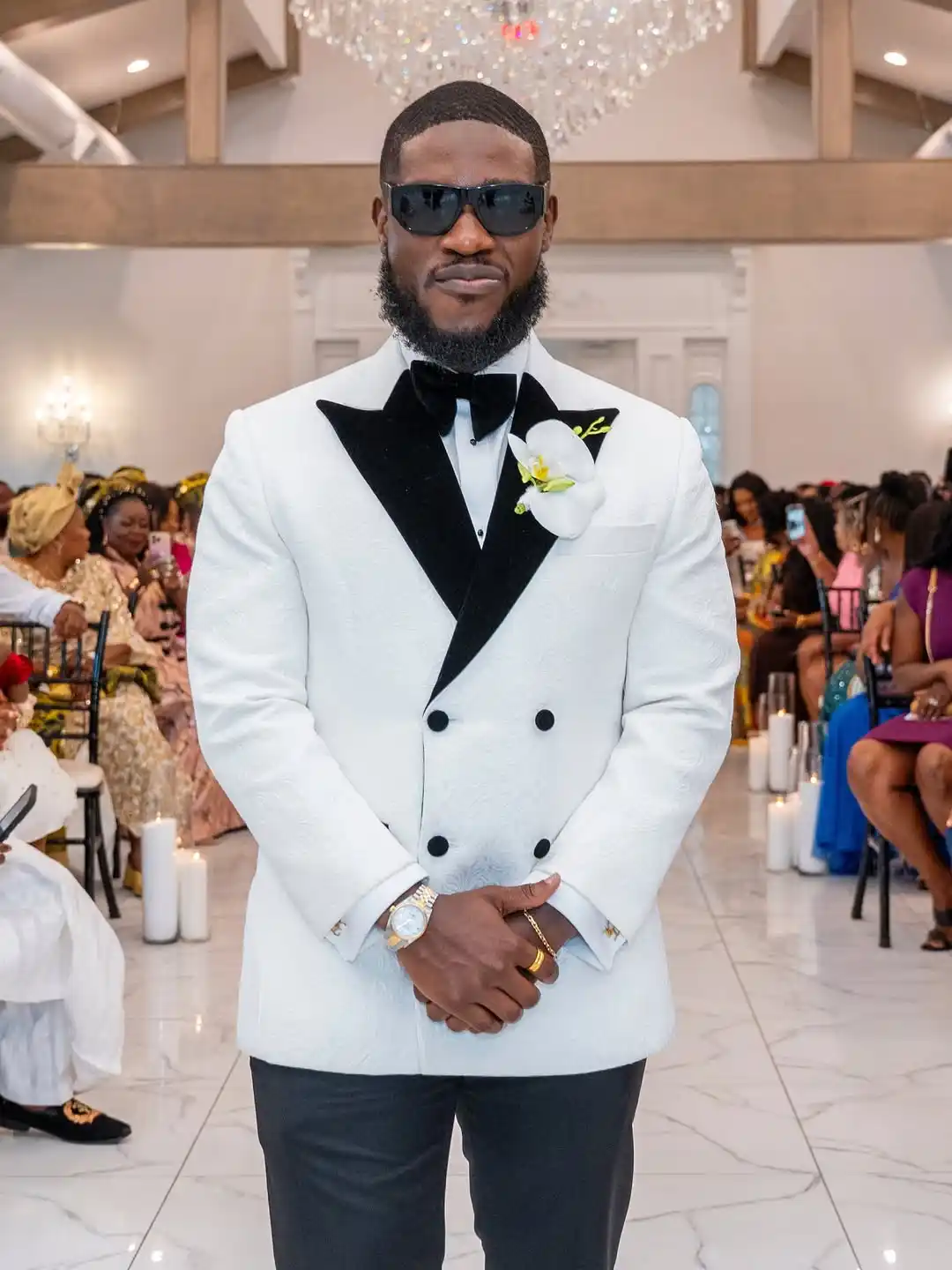 15. White Jacquard Tuxedo with Black Lapel