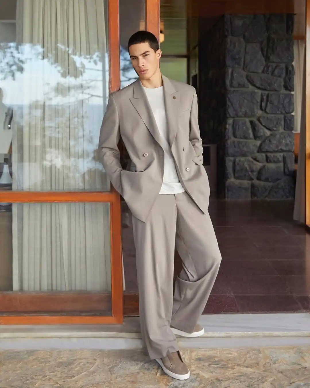 15. Oversized Taupe Suit with Slip On Sneakers