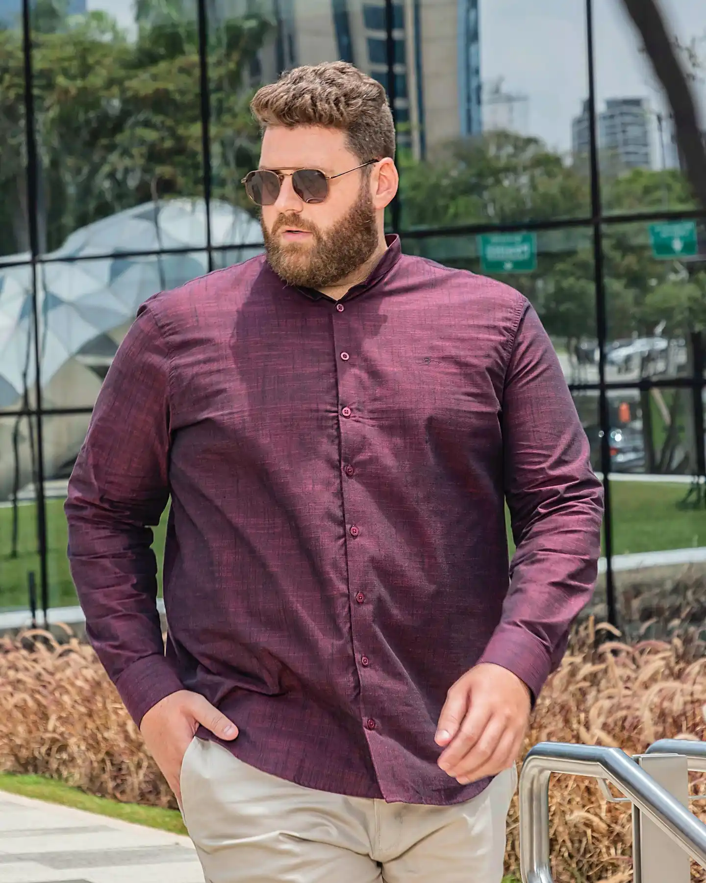 Burgundy Textured Shirt With Khaki Pants
