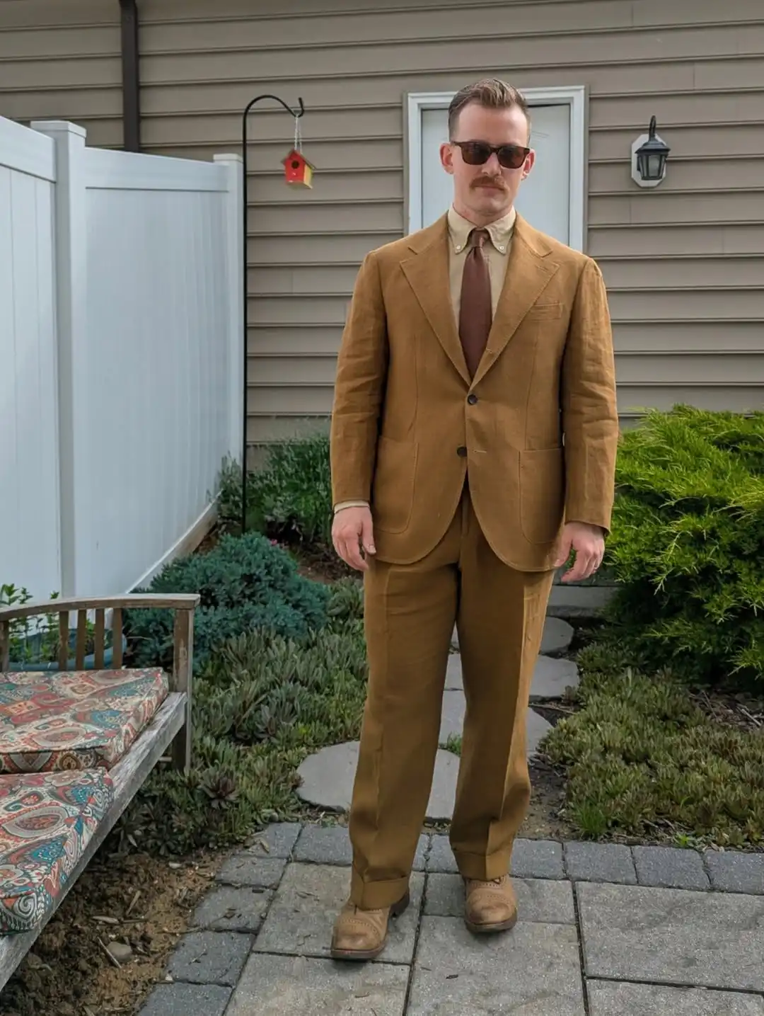 13. Mustard Suit With a Button Down Collar
