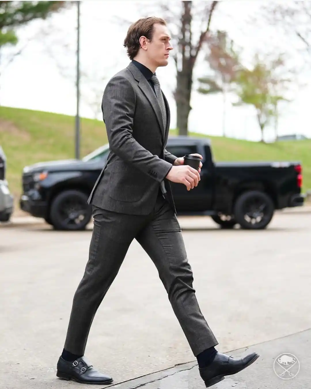 1. Charcoal Suit with Black Shirt